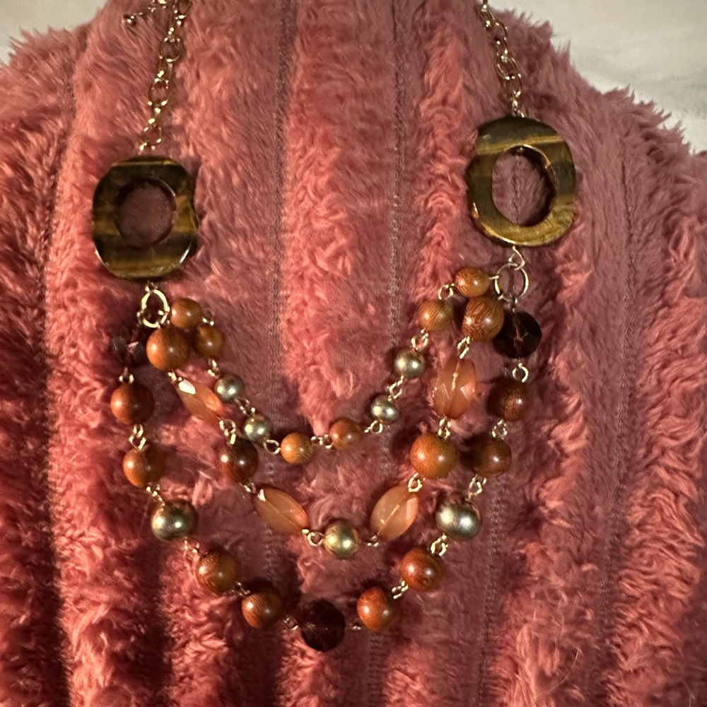 Gold and Brown Multi-Strand Beaded Necklace